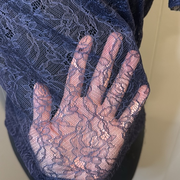 Zara Women’s Small Blue Lace Floral Embroidered Sheer Short Sleeve Top - Picture 6 of 7